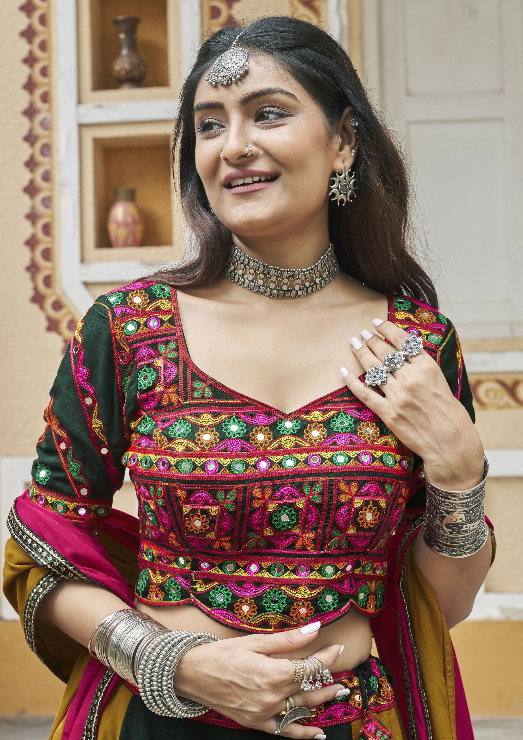 Mustard Yellow Color Viscose Rayon Embroidered Chaniya Choli For Navratri